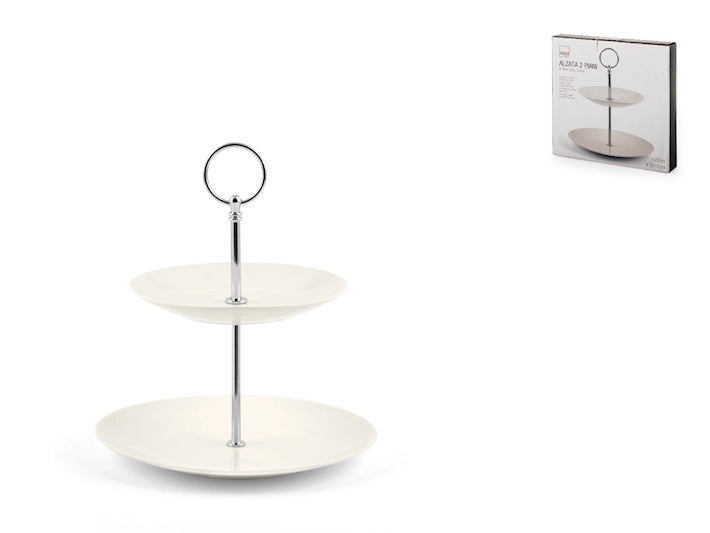 Alzata 2 piani con manico cromato, colore avorio 