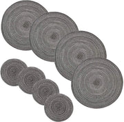 Set di tappeti da tavolo a forma rotonda da 4 pezzi - resistente al calore - grigio - ramie