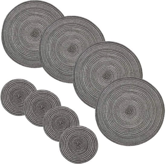 Set di tappeti da tavolo a forma rotonda da 4 pezzi - resistente al calore - grigio - ramie