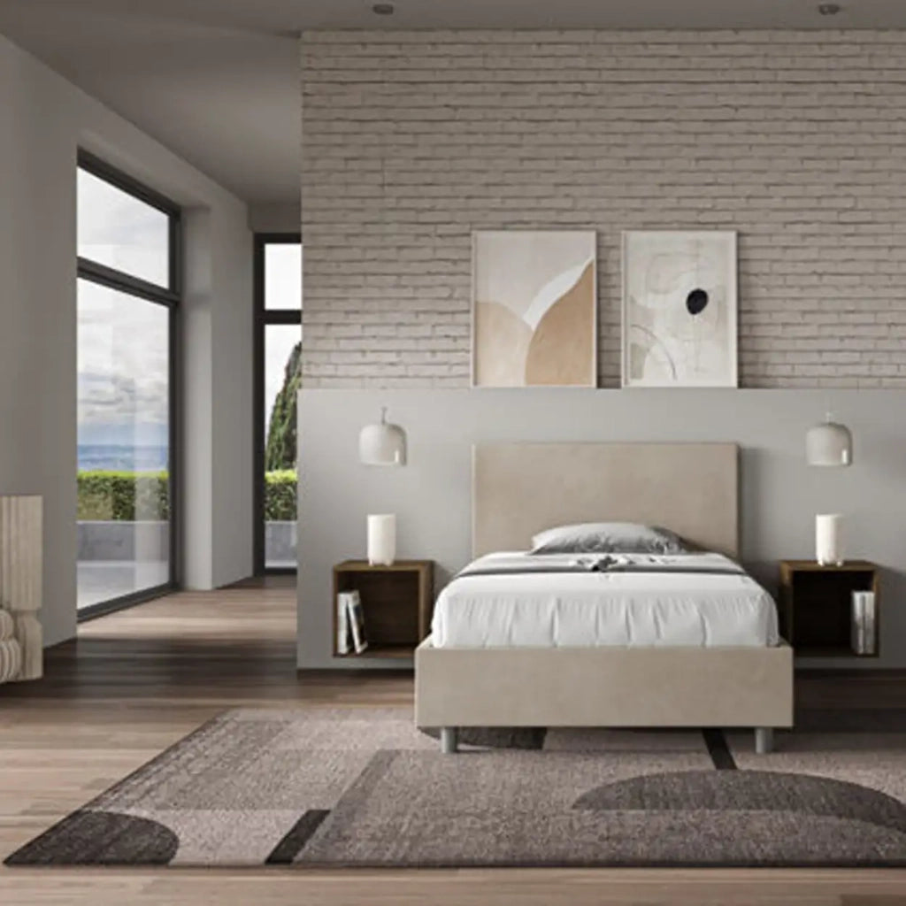 Letto una piazza e mezza senza rete imbottito 120x200 microfibra sabbia Adele