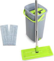 Set per pulire pavimenti - Asciugamano microfibra - Manico in acciaio inossidabile - Secchio a doppio contenitore - Idoneo per uso umido e asciutto - Asciugamani riutilizzabili per pulizia dei pavimenti