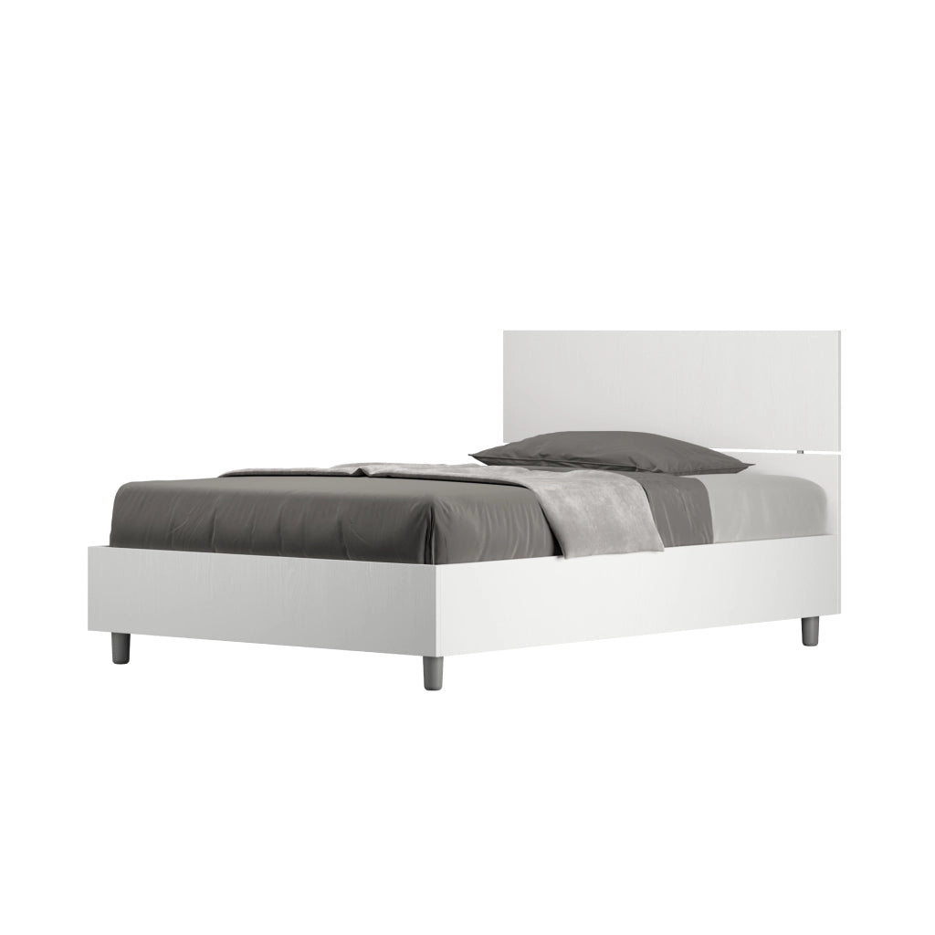 BS COM Letto una piazza e mezza con rete 120x200 testata dritta bianco frassino