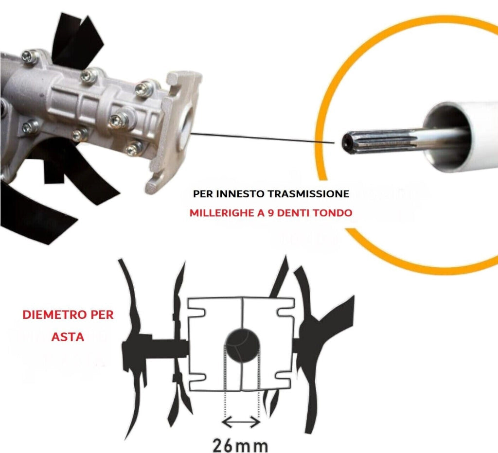 ZAPPETTE A RULLO FRESATRICE PER DECESPUGLIATORE RULLO MOTOZZAPPA PER ORTO ZAPPE 9 DENTI TUBO Ø26 mm