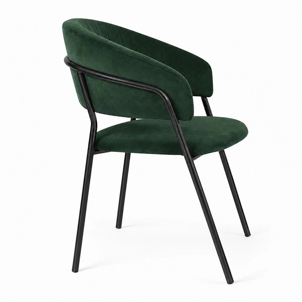 Sedie da sala da pranzo set da 4 Aurelia in velluto verde con gambe nere