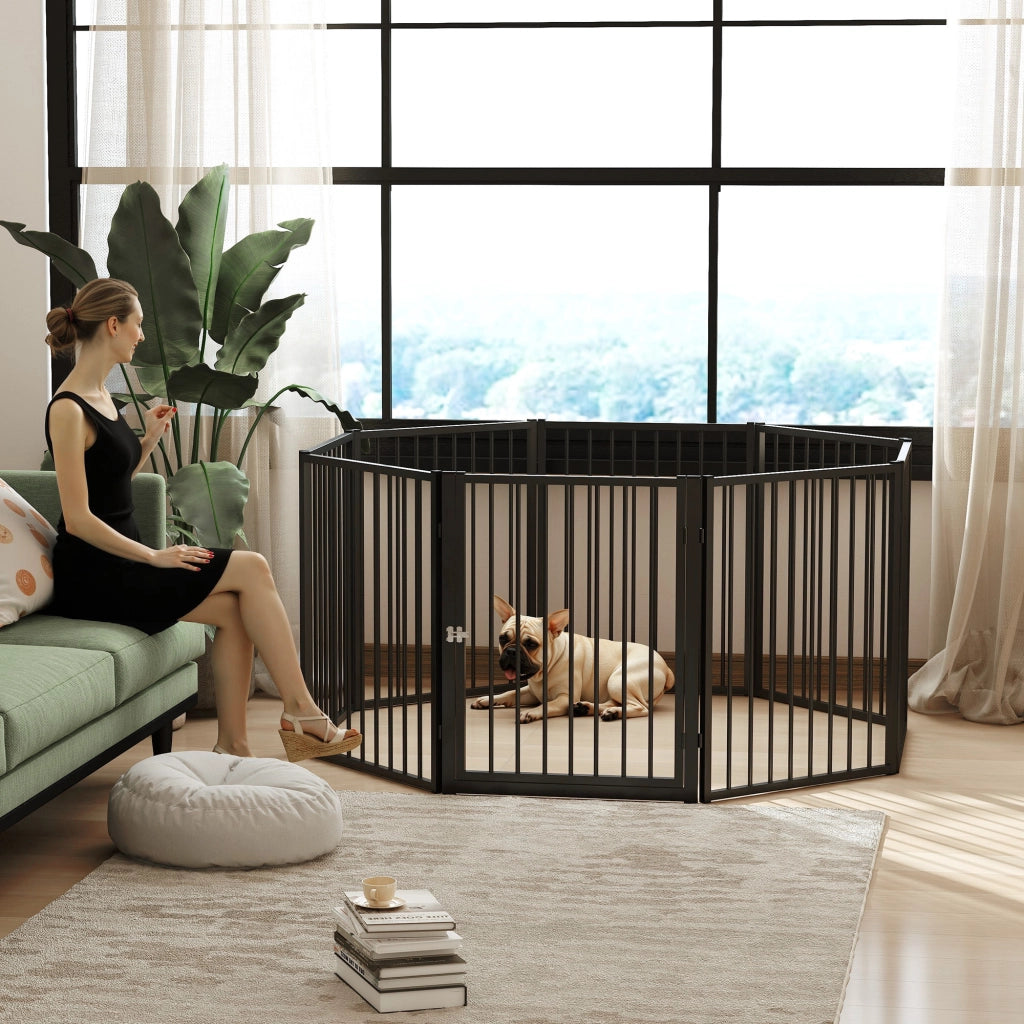 Recinto per cani ¨C Minimal ¨C 8 pannelli pieghevole con porta, acciaio, nero