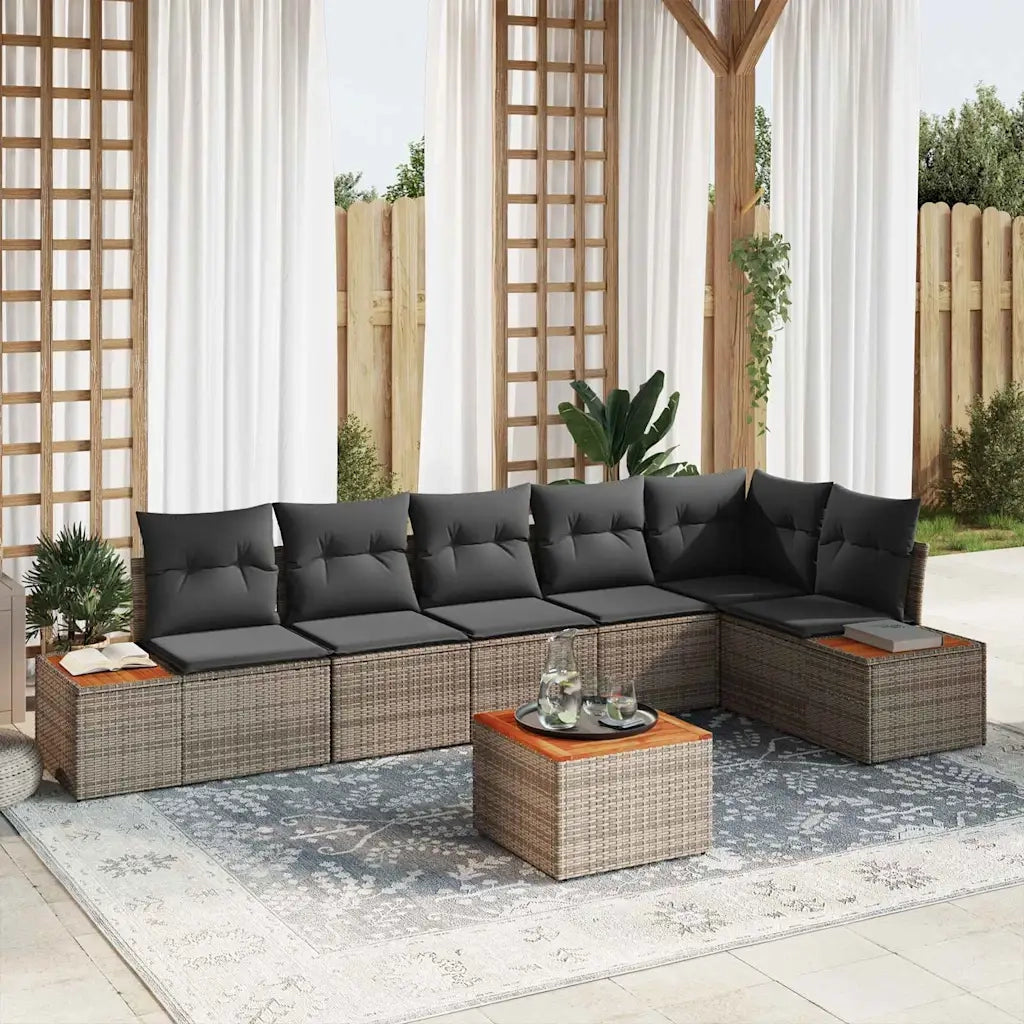Set Divano da Giardino con cuscino 7 pcs Grigio Poly Rattan