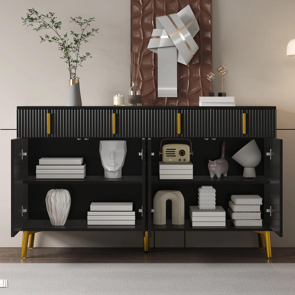 Credenza 4 Ante 4 Cassetti ¨C MINIMAL ¨C Laminato Estraibile, Soggiorno, 140x38x82 cm