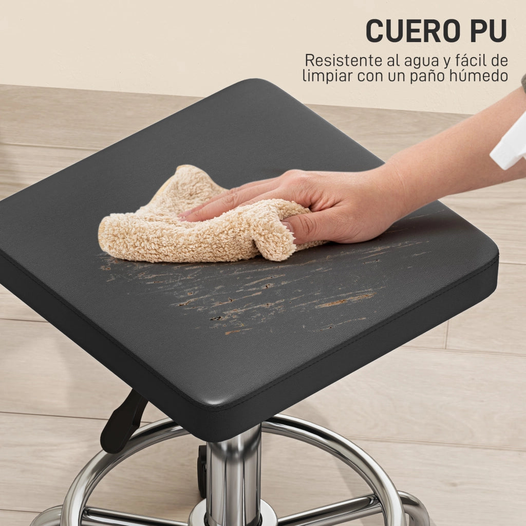 Sgabello Girevole Regolabile con Seduta Imbottita, Poggiapiedi e Ruote ¨C Minimal ¨C Nero 34x34x50-66 cm