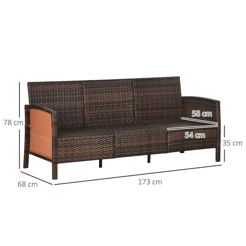DIVANO 3 POSTI DA ESTERNO IN RATTAN PE CON CUSCINI IMBOTTITI E SFODERABILI, 173X68X78 CM, MARRONE