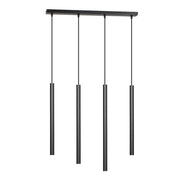 Lampadario 4 Luci Moderno Shu Acciaio Nero E Paralumi A Cilindri Sottili