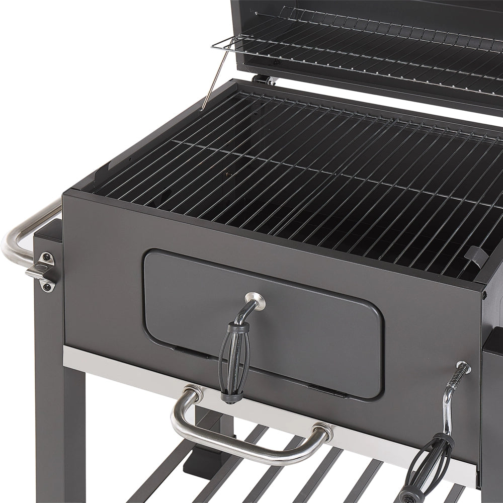 Barbecue a carbonella con ruote da giardino coperchio 2 griglie 2 ripiani termometro