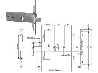 SERRATURA DA INFILARE TRIPLICE CON CIL. EUROPEO P/FASCE MM.64 H 96312  mm.100 (963120102)    ISEO