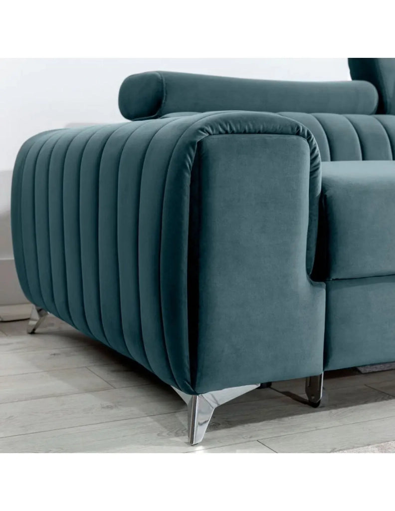 Divano ad angolo destro Blu pavone convertibile 3 posti JAYSON con letto spazioso