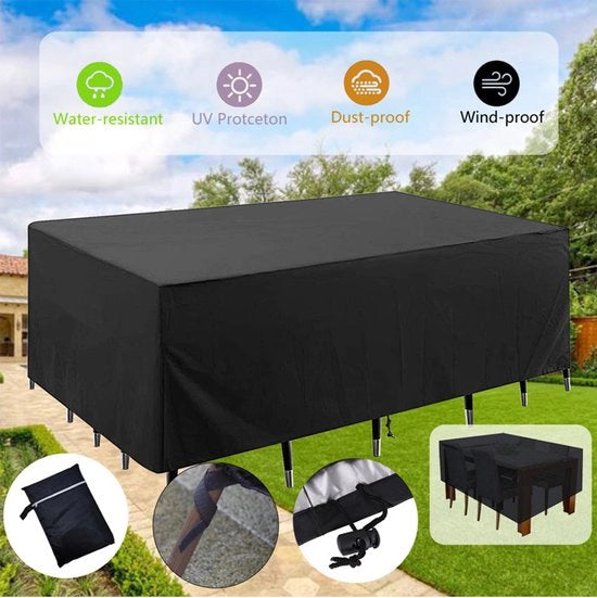 Coprioggetti per giardino - copertura per mobili da giardino - Copertura per tavolo e sedie da giardino - Impermeabile e stoffa impermeabile - 210D stoffa Oxford - Nero - 240*140*90cm