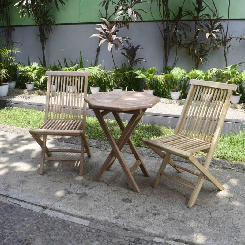 Ensemble de jardin Teck - 2 chaises et table pliante octogonale