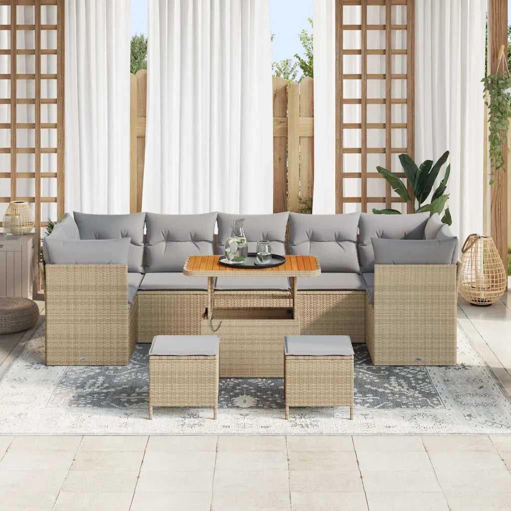 Set Divano da Giardino con cuscino 10 pcs beige e grigio chiaro