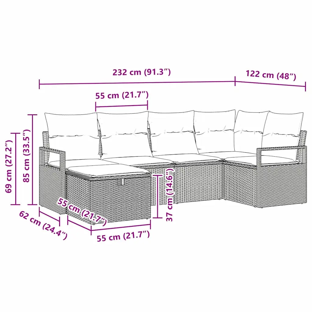 Set di divani con cuscino 6 pcs Beige e Crema polyrattan 3359180