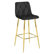 Sgabello bar NADO in velluto nero con gambe oro