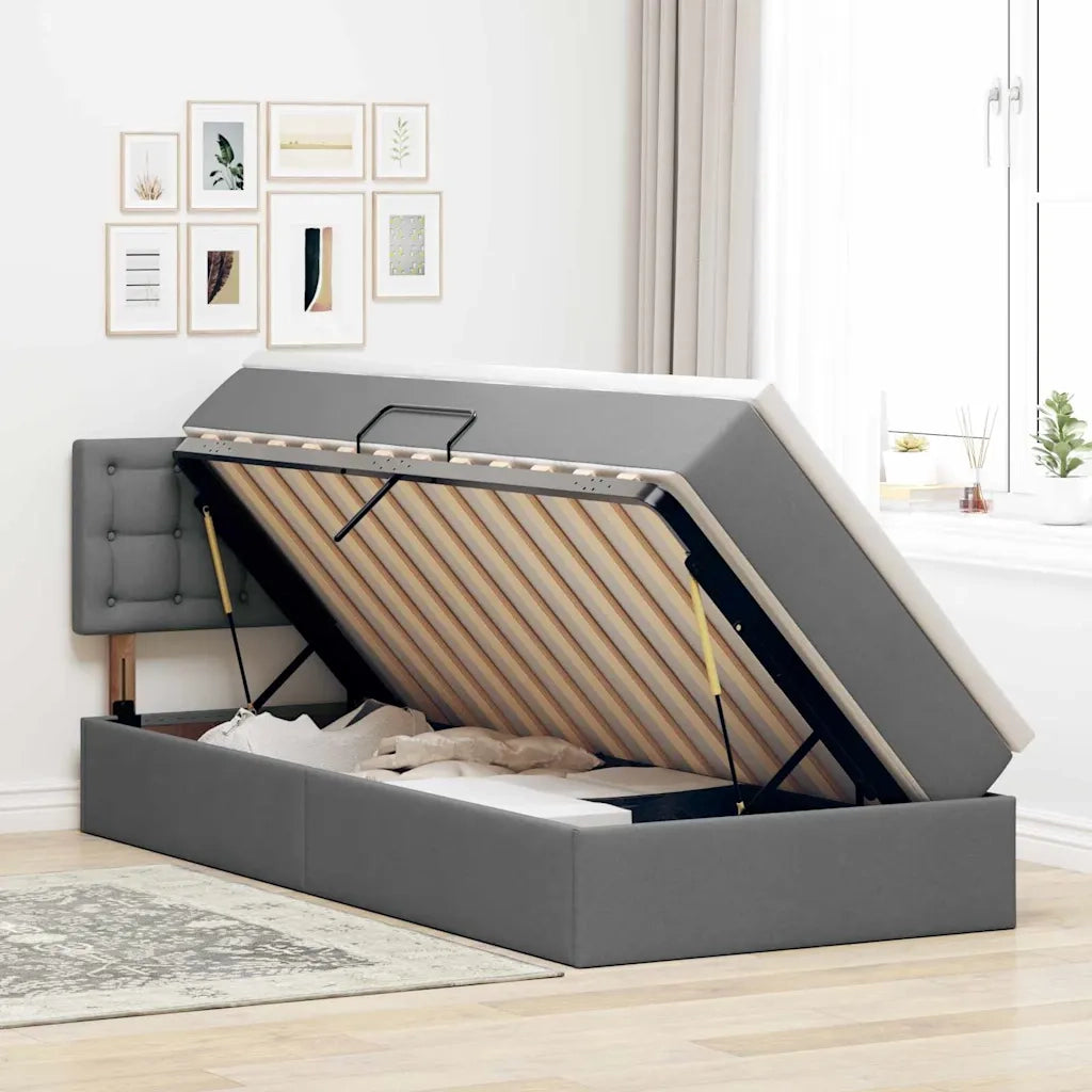 Letto con contenitore e materasso Grigio scuro 90 x 200 cm