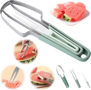 Set di forchette e coltelli per frutta - 3 in 1 - forchetta e coltello per melone - set di forchetta e cucchiaio per melone - forchetta e cucchiaio per melone in acciaio inossidabile - adatto per cucina - campeggio - picnic (verde)