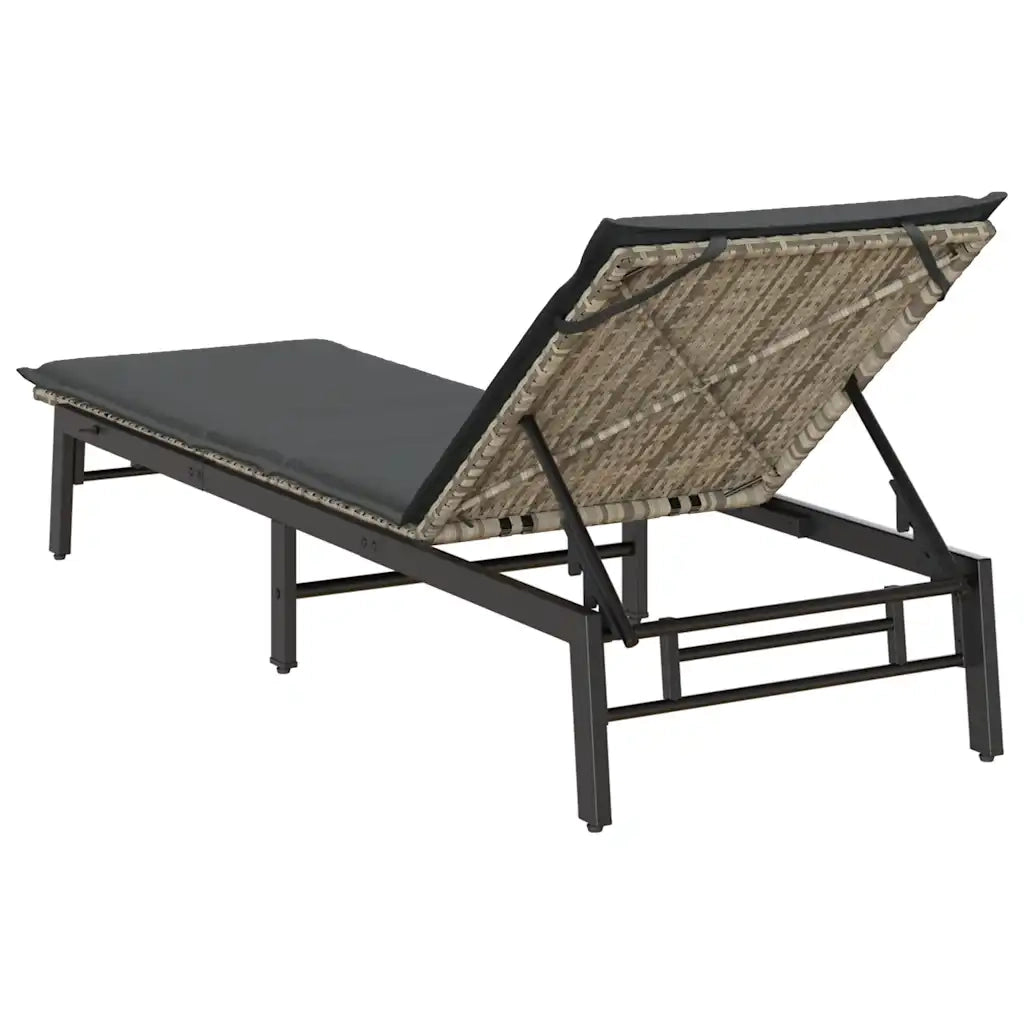 Lettino Prendisole con Cuscino Grigio Chiaro in Polyrattan 4104084