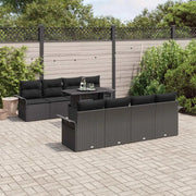 Set Divano da Giardino con cuscino 9 pcs Nero polyrattan