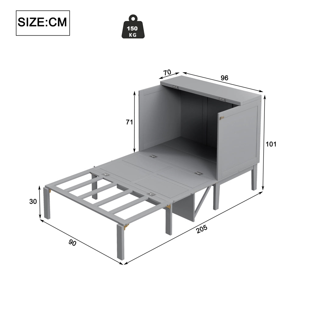 LETTO a ribalta verticale 90x200 cm Grigio in legno