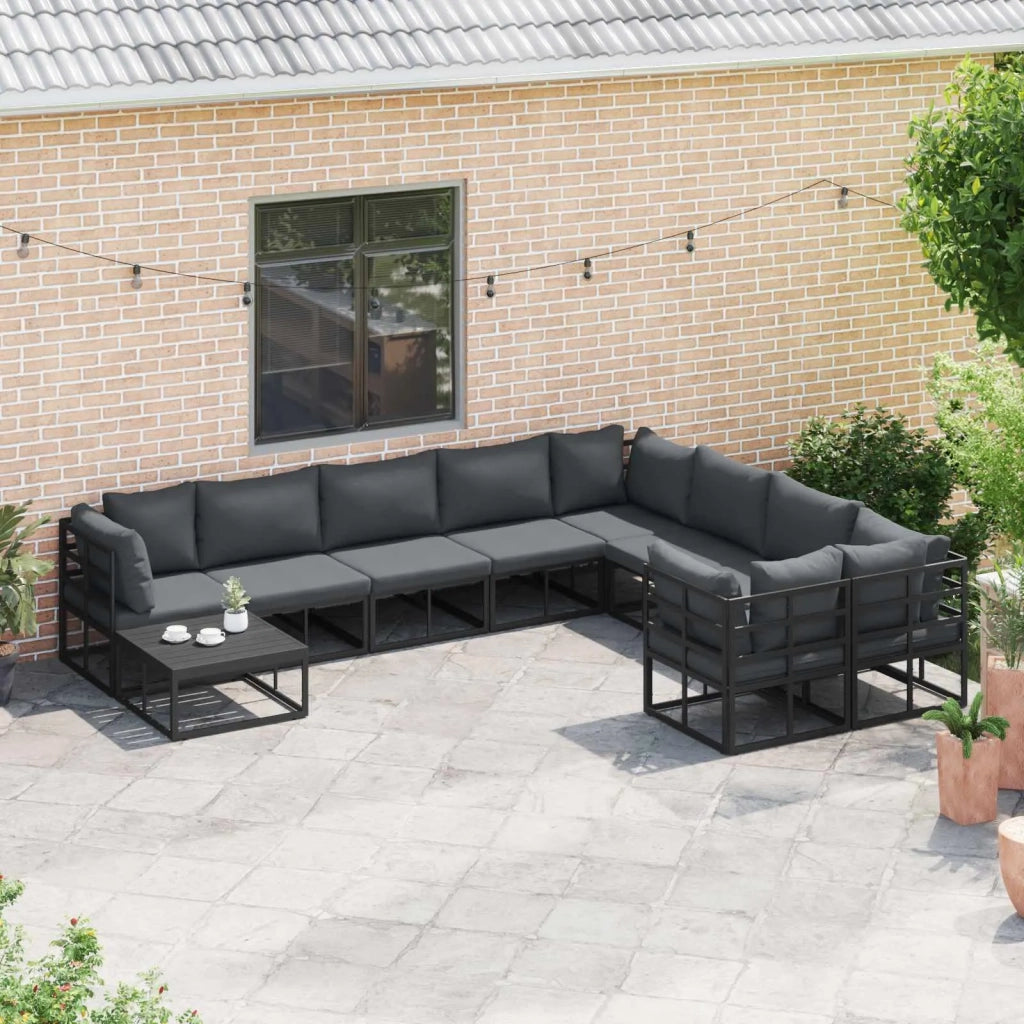 Set Divano da Giardino con cuscino 10 pcs Nero Alluminio