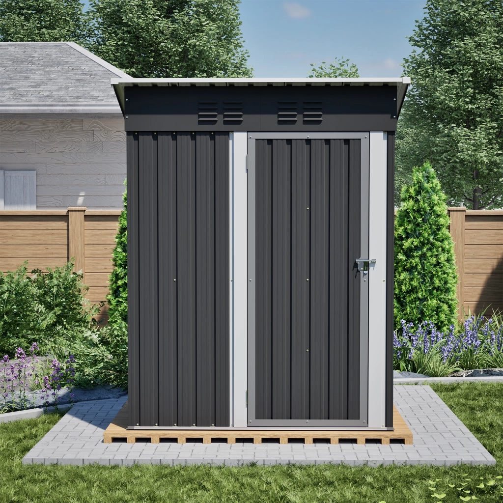 Armadio da giardino con porta in metallo chiudibile senza finestre in acciaio nero per attrezzi 152 × 84 × 182 cm