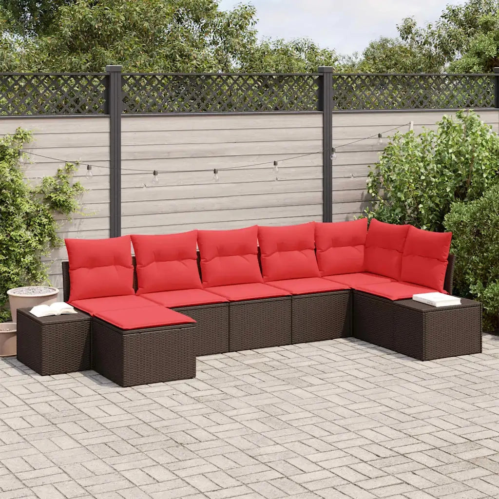 Set Divano da Giardino 7 pz Marrone e Rosso polyrattan 3355823