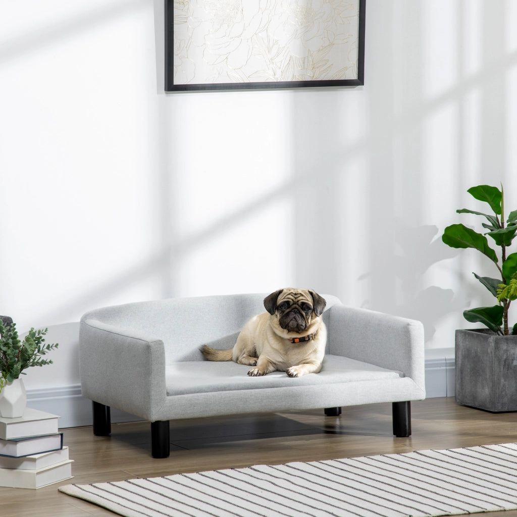 Divano per Cani Taglia Media e Piccola Vellutato con Cuscino. Braccioli e Schienale. 82x54x36 cm. Grigio Chiaro