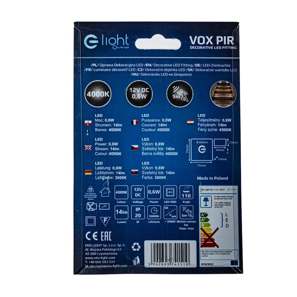 Lampada scala con sensore movimento LED 0,6W 12V VOX Eko-Light