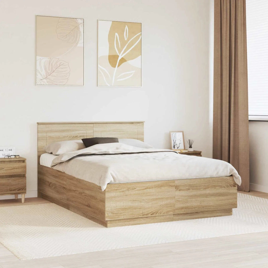 Letto matrimoniale | Letto per adulti | Struttura del letto con testiera Rovere Sonoma 140 x 200 cm