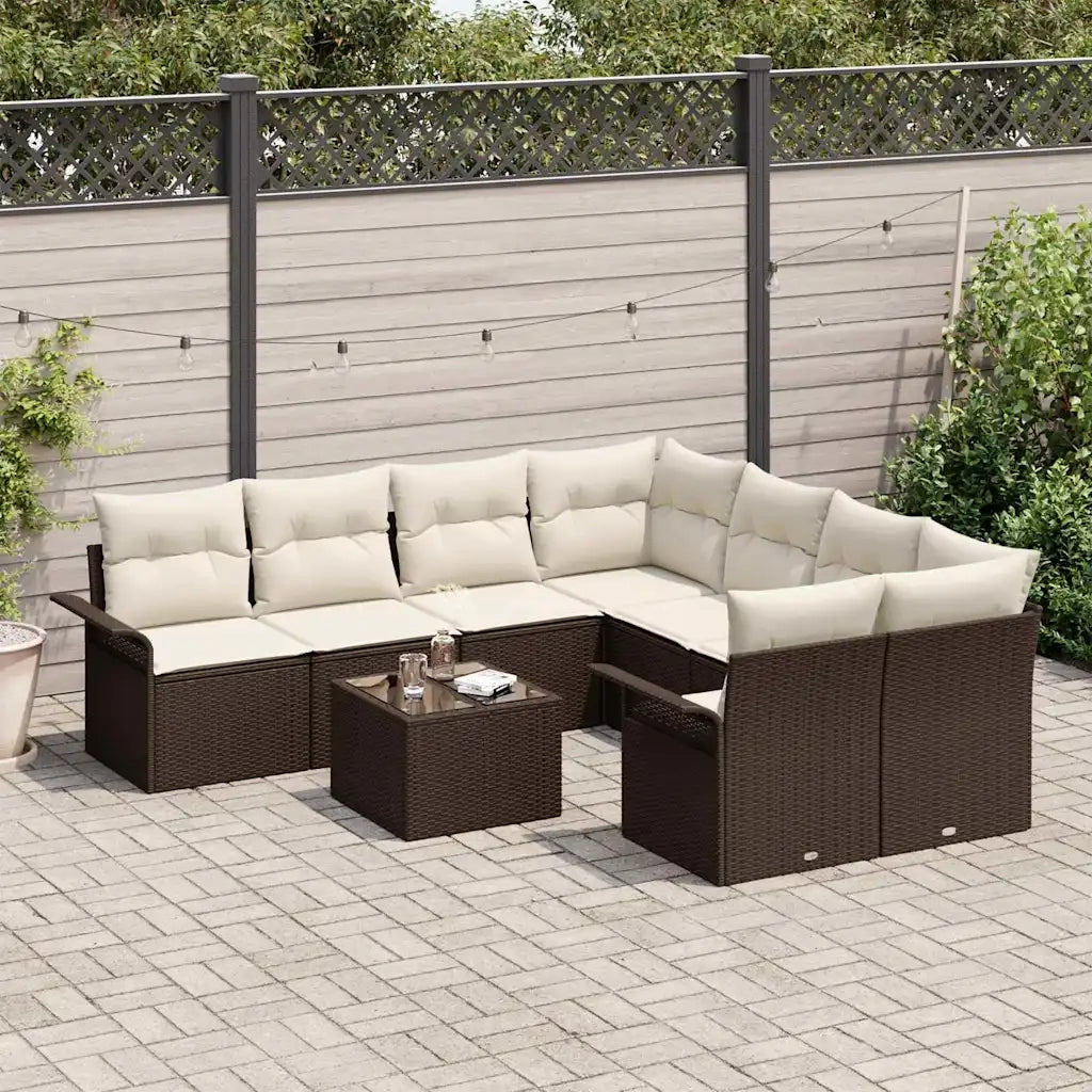 Set Divano da Giardino 9 pcs Marrone Poly Rattan 3345298