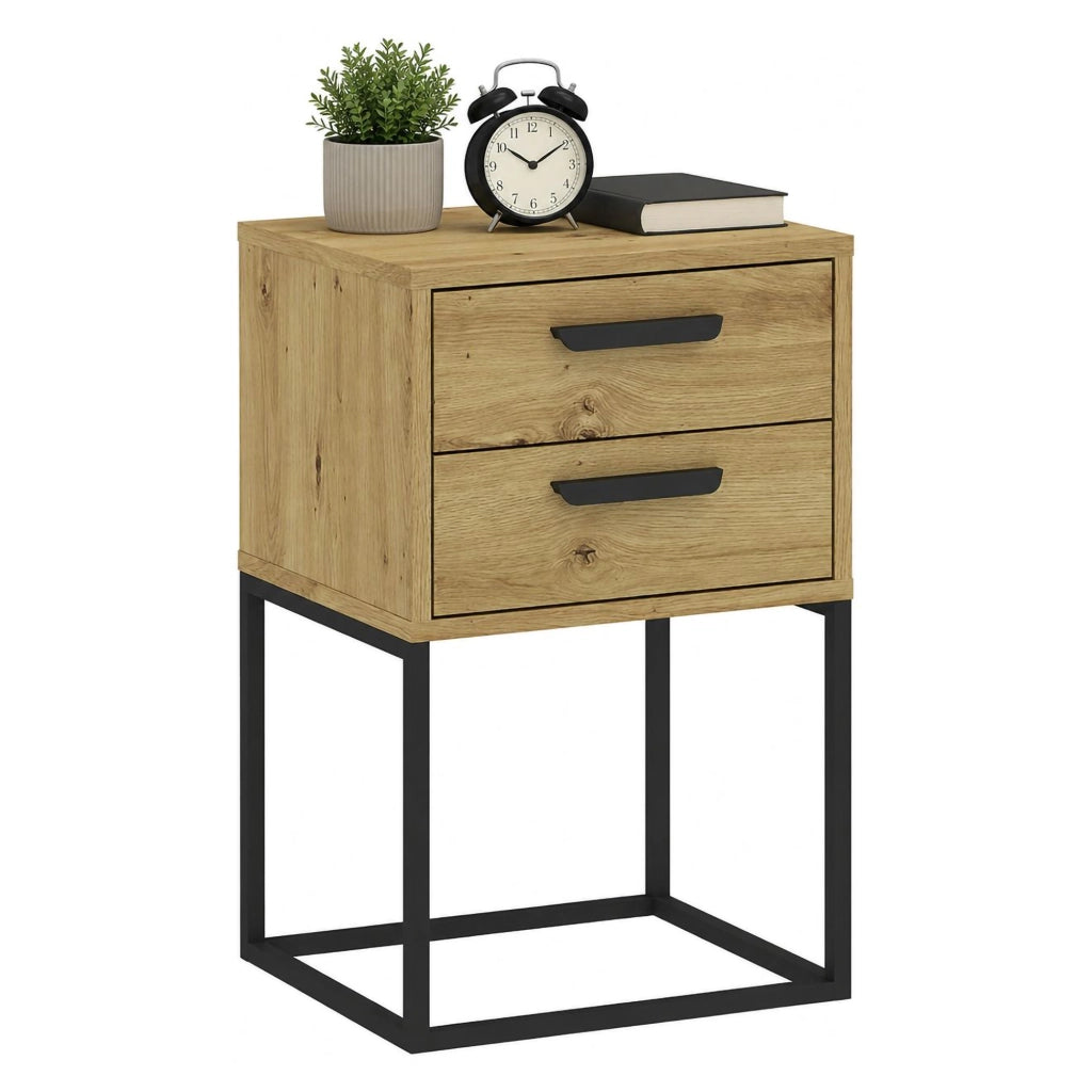 Lelahama, Comodino 2 Cassetti, 40x39x65h cm Marrone Rovere