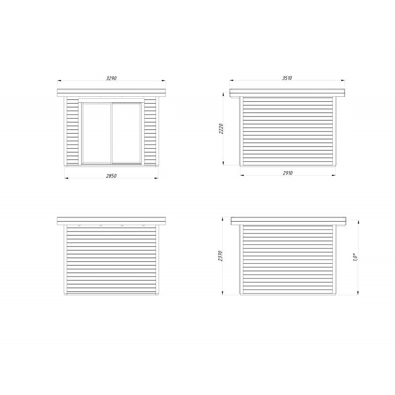 Casetta da giardino in legno 285x291 cm, pareti 28 mm con porta scorrevole vetrata in alluminio, per deposito attrezzi esterno - Esterni da Vivere