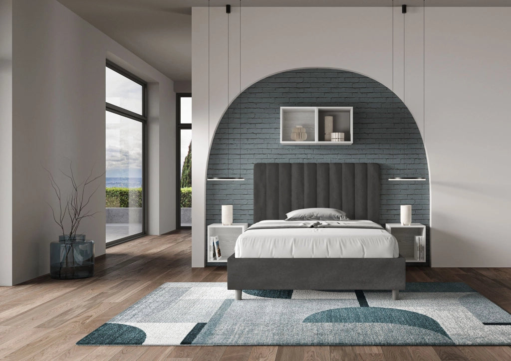 Letto 1 Piazza e Mezzo 120x190 cm con Rete e Contenitore Agueda Grigio