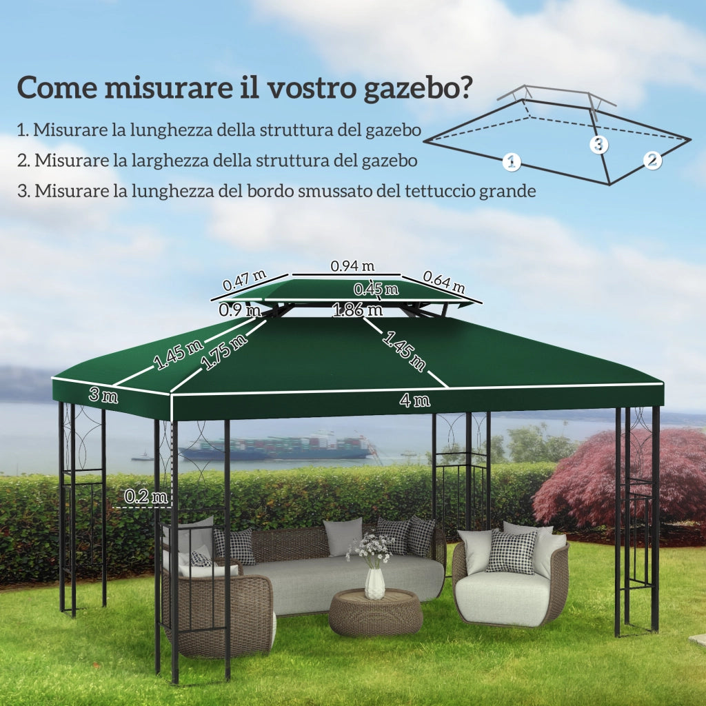 Copertura per Gazebo 4x3 m ¨C zephmum ¨C Verde, Poliestere, 2 Livelli