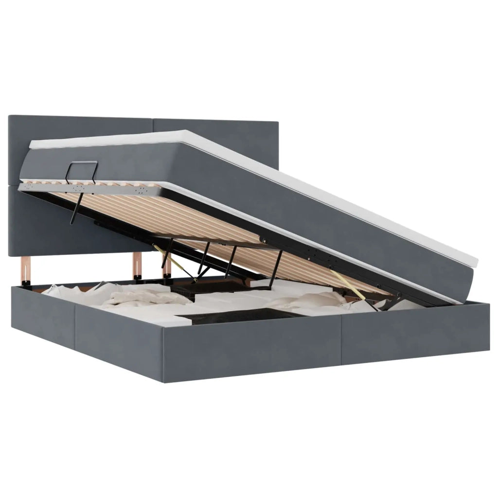 Letto con contenitore e LED Grigio scuro 180 x 200 cm Velluto