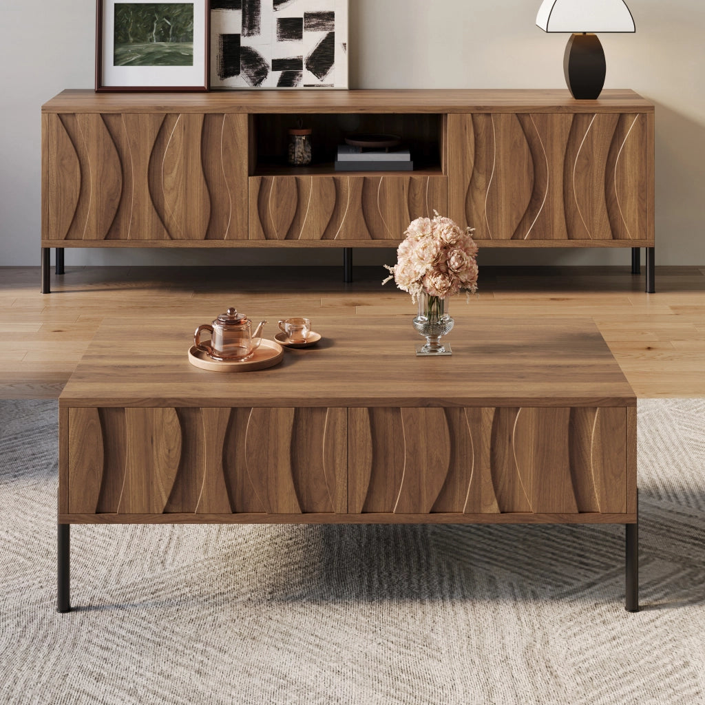 Cassettiera per TV naturale in MDF lunghezza 160 cm