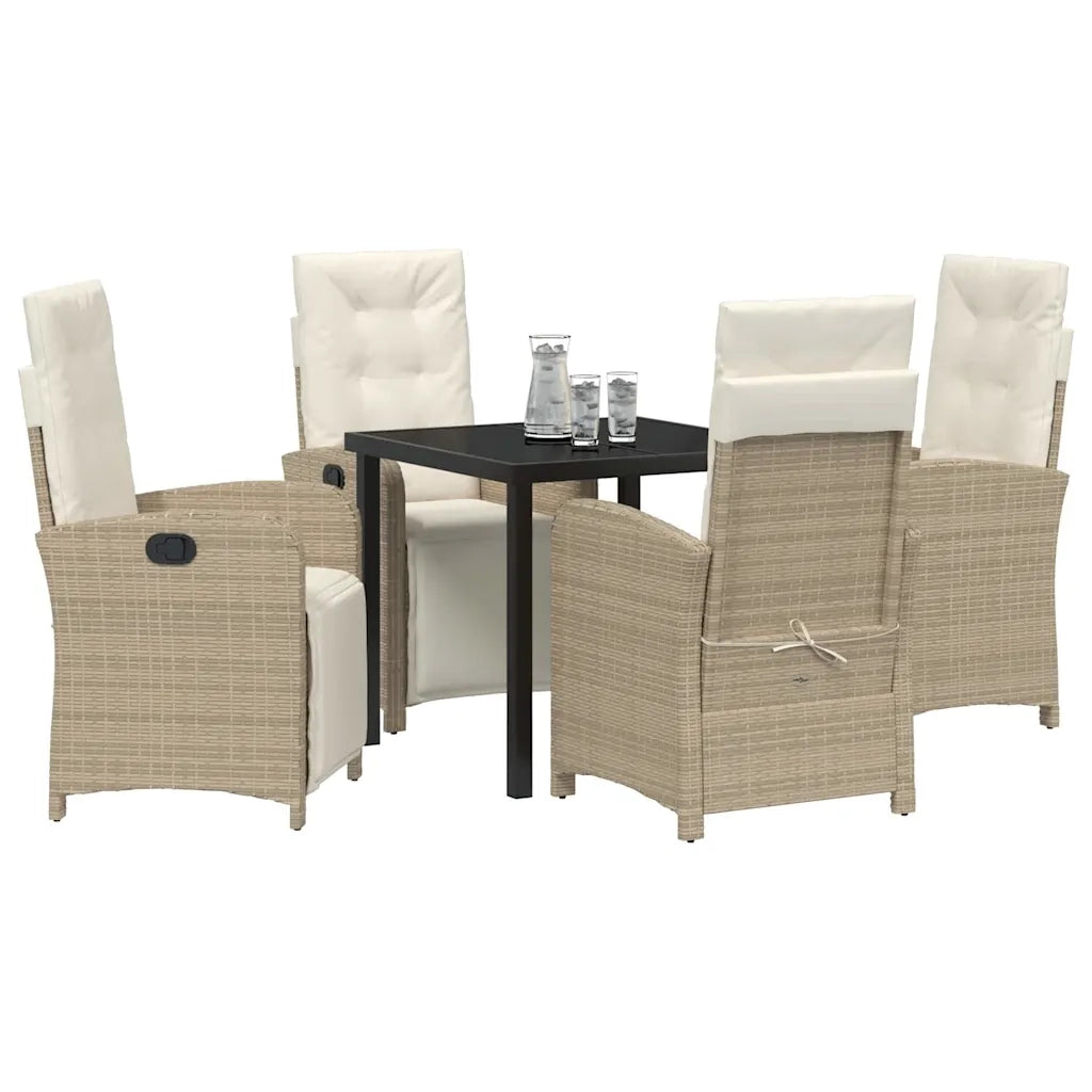 Set da Pranzo per Giardino con cuscino 5 pcs Beige polyrattan