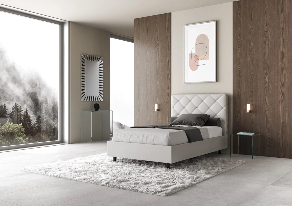 BS COM Letto una piazza e mezza con rete imbottito 120x210 similpelle bianco