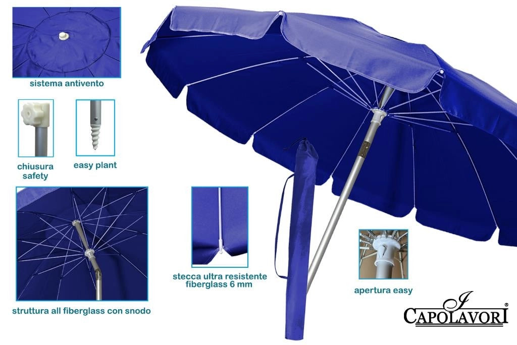 Ombrellone Mare Spiaggia Luxury Struttura in Alluminio Blu 200 cm