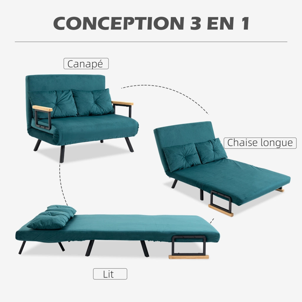 Divano letto 2 posti con cuscini e schienale regolabile ¨C zephmum ¨C velluto verde