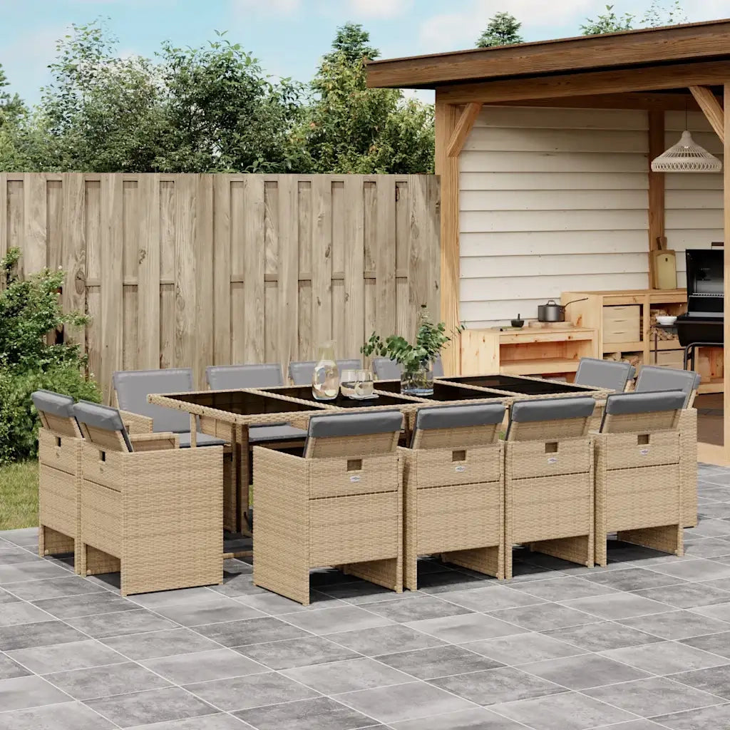Set Pranzo da Giardino 13 pz con Cuscini Beige Misto Polyrattan 3210684