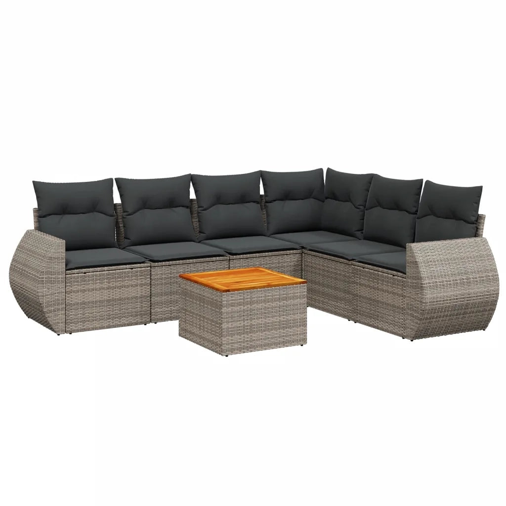 Set Divani da Giardino 7 pz con Cuscini Grigio in Polyrattan 3225024