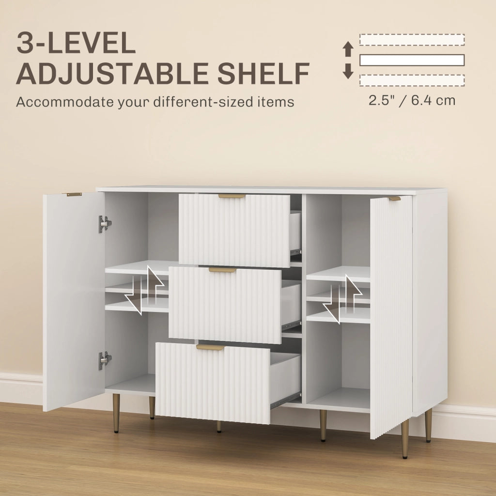 Credenza con 3 Cassetti e 2 Ante ¨C Minimal ¨C Legno e Metallo, Bianco