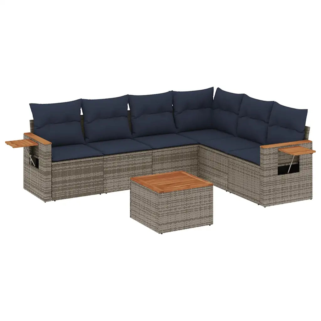 Set Divani da Giardino 7 pz con Cuscini Grigio in Polyrattan 3226852