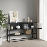 Credenza Bassa Säkylä con Ante in Vetro Scanalato 150x38x90 cm Nero [en.casa]