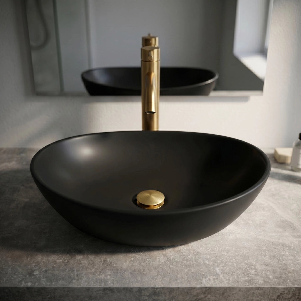 Lavabo da appoggio ovale OVALIS ceramica 41 cm Nero Opaco